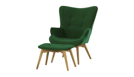 Ducon Velvet Wingback Chair + Footstool