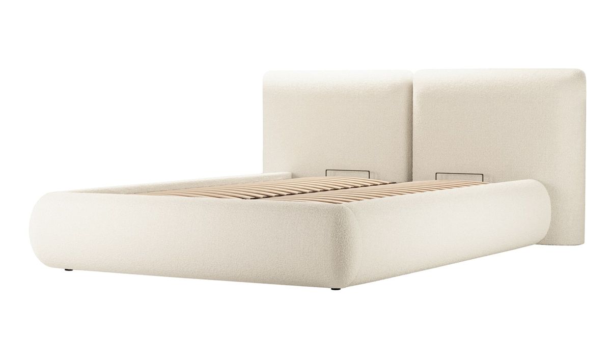 Upholstered bed Agape 4'6 with lift-up frame and bedding storage
