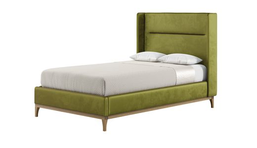 Gene 4ft Small Double Bed Frame with modern horizontal stitch wing headboard