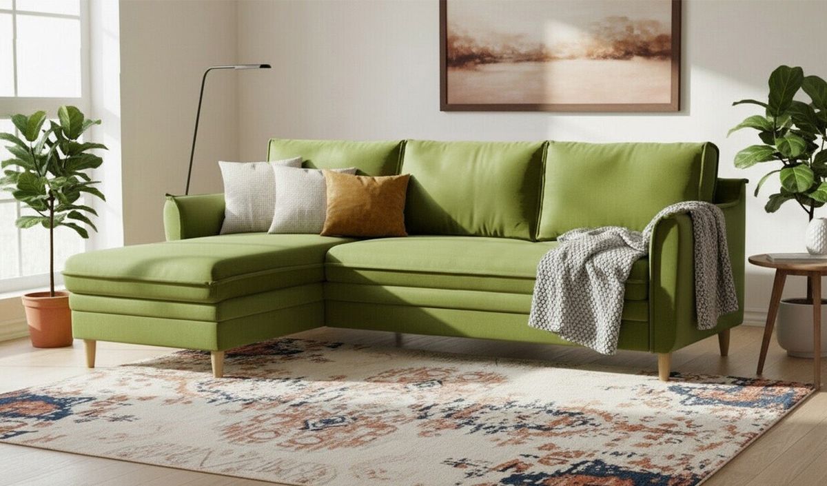 Corner sofa bed with storage for bedding