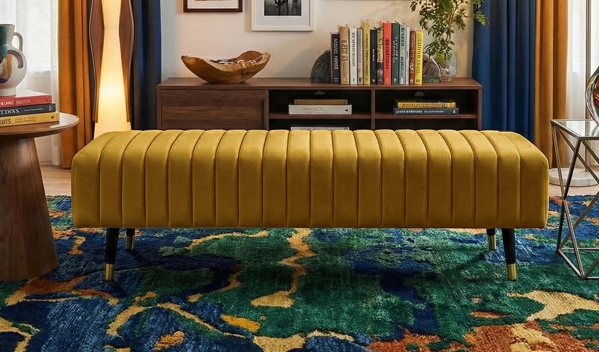 Slender Footstool with quilting