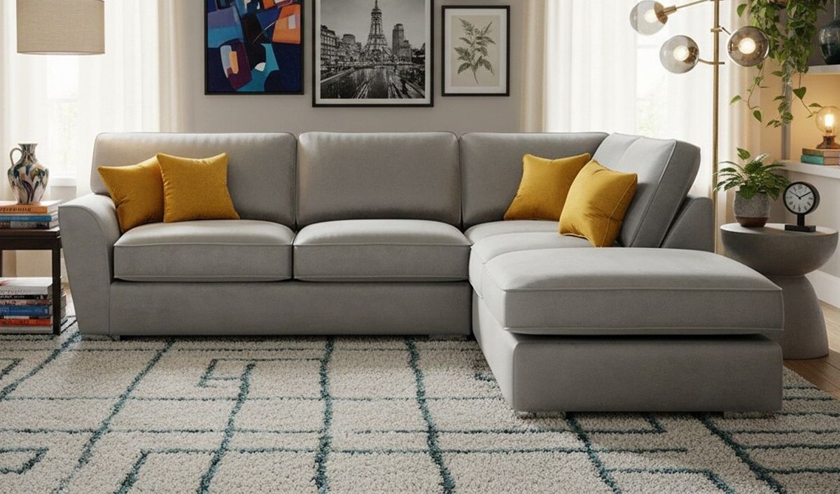 Majestic Right Hand Corner Sofa with Footstool and Fitted Back Cushions