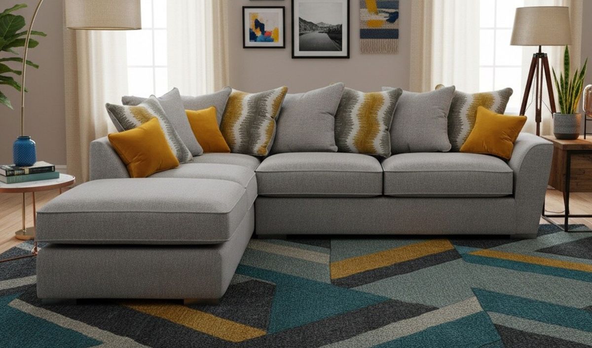 Majestic Left Hand Corner Sofa with Footstool and Fitted Back Cushions