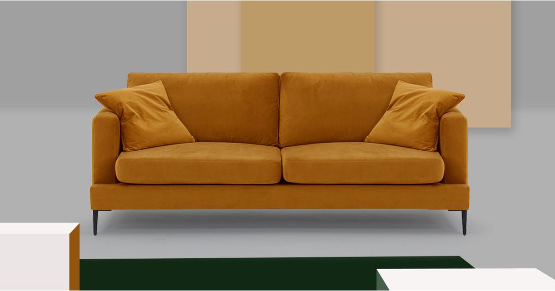 Yellow sofa in your living room. Three ideas for living room in autumn style
