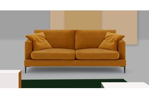 Yellow sofa in your living room. Three ideas for living room in autumn style
